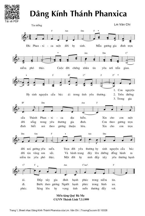 Sheet PDF of Dâng Kính Thánh Phanxica