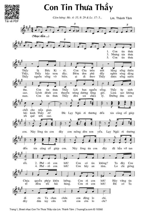 Sheet PDF of Con Tin Thưa Thầy