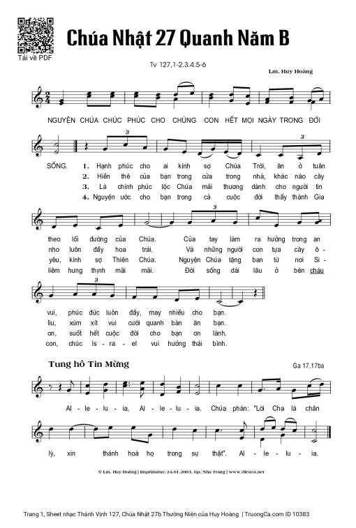 Thánh Vịnh 127, Chúa Nhật 27b Thường Niên