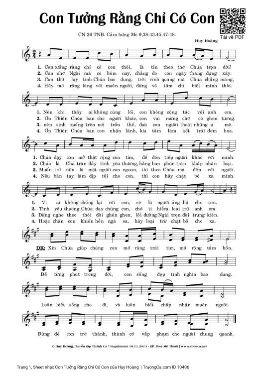 Sheet PDF of Con Tưởng Rằng Chỉ Có Con