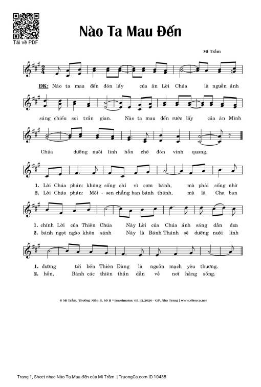 Sheet PDF of Nào Ta Mau đến
