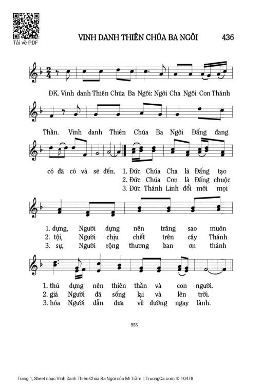 Sheet PDF of Vinh Danh Thiên Chúa Ba Ngôi