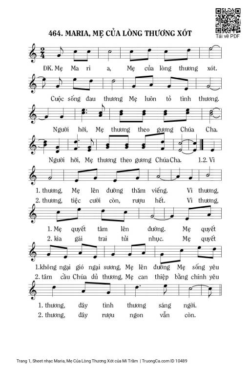 Sheet PDF of Maria, Mẹ Của Lòng Thương Xót