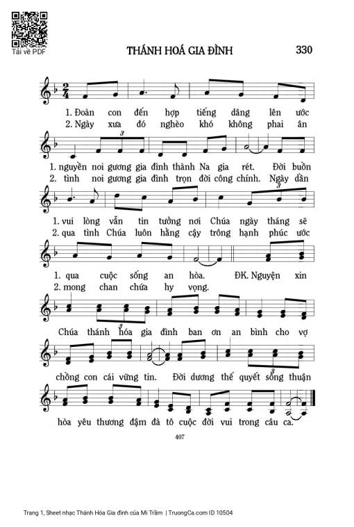 Sheet PDF of Thánh Hóa Gia đình