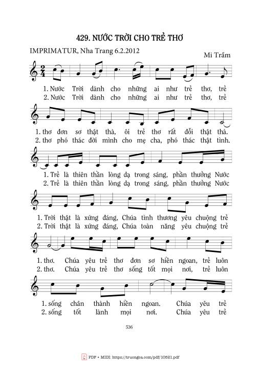 Sheet PDF of Nước Trời Cho Trẻ Thơ