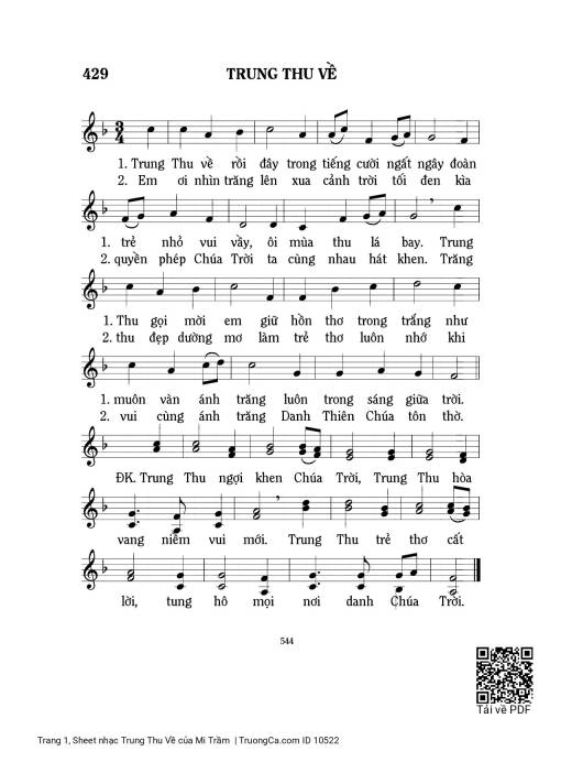 Sheet PDF of Trung Thu Về - Mi Trầm