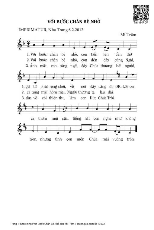 Sheet PDF of Với Bước Chân Bé Nhỏ
