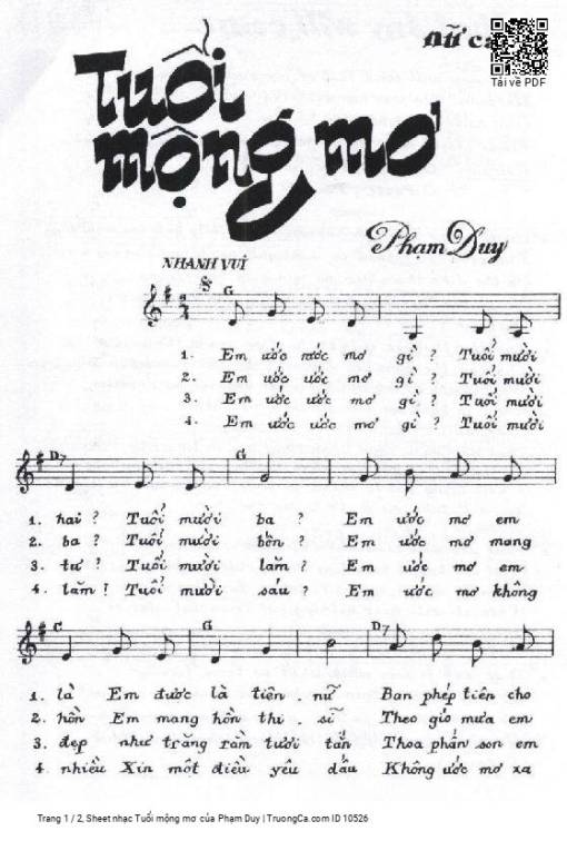 Sheet PDF of Tuổi mộng mơ 