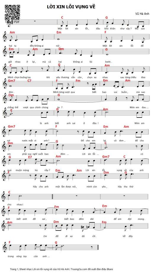 Sheet PDF of Lời xin lỗi vụng về