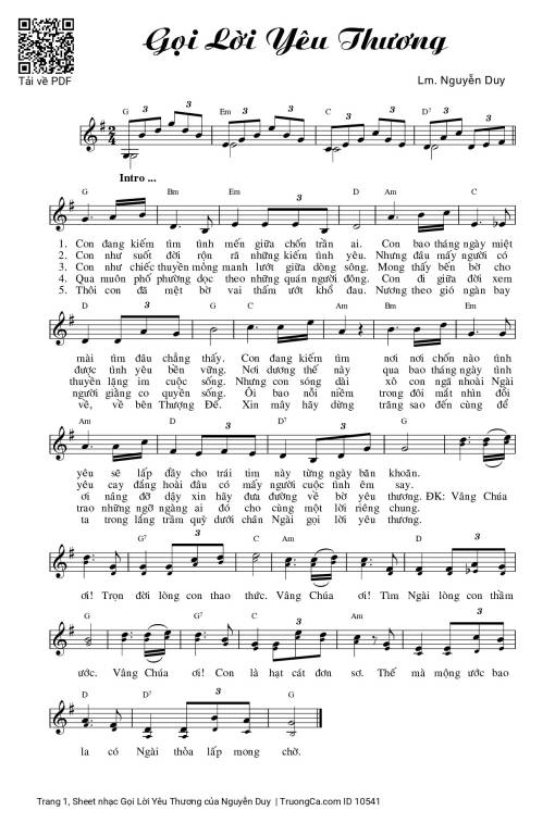 Sheet PDF of Gọi Lời Yêu Thương