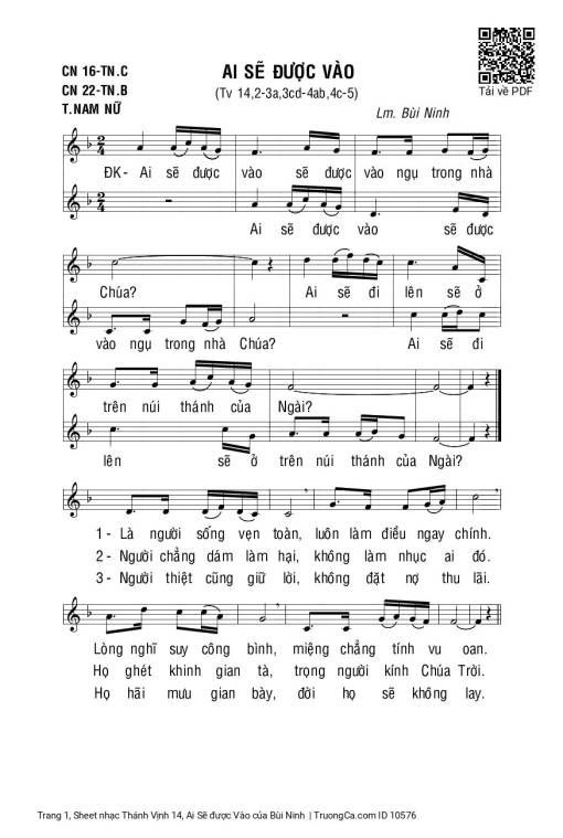 Sheet PDF of Thánh Vịnh 14, Ai Sẽ được Vào