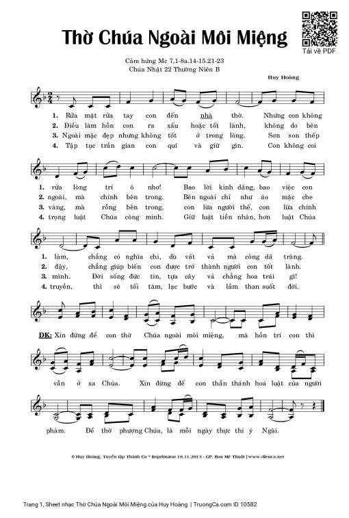Sheet PDF of Thờ Chúa Ngoài Môi Miệng