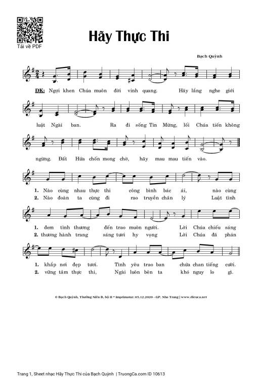 Sheet PDF of Hãy Thực Thi