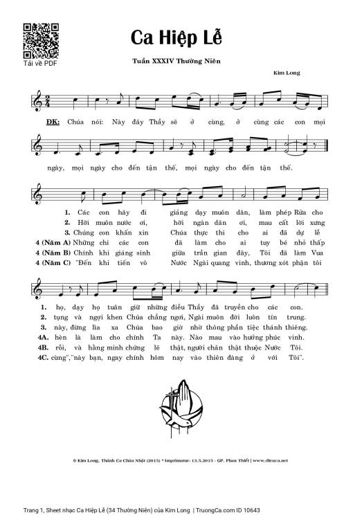 Sheet PDF of Ca Hiệp Lễ (34 Thường Niên)
