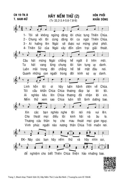 Sheet PDF of Thánh Vịnh 33, Hãy Nếm Thử 2