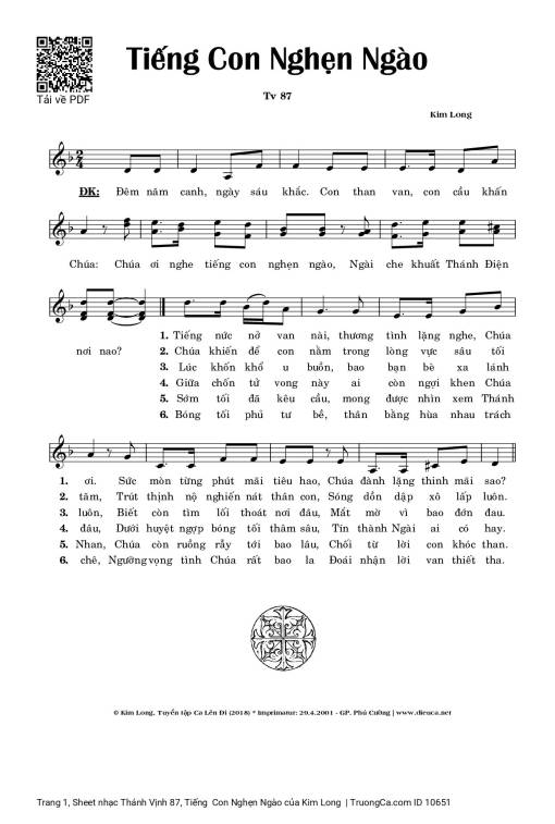 Sheet PDF of Thánh Vịnh 87, Tiếng  Con Nghẹn Ngào