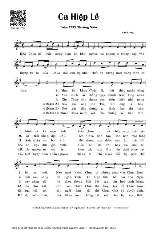 Sheet PDF of Ca Hiệp Lễ (29 Thường Niên)
