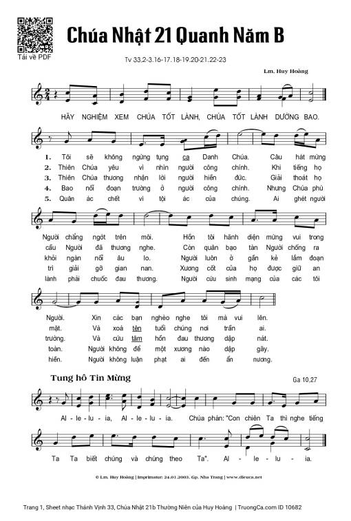 Sheet PDF of Thánh Vịnh 33, Chúa Nhật 21b Thường Niên