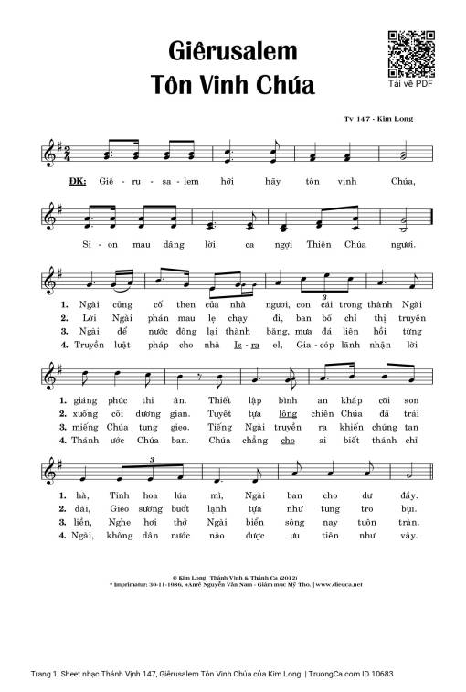 Sheet PDF of Thánh Vịnh 147, Giêrusalem Tôn Vinh Chúa