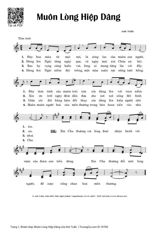 Sheet PDF of Muôn Lòng Hiệp Dâng