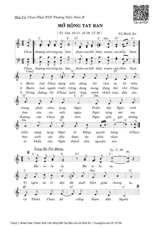 Sheet PDF of Thánh Vịnh 144, Rộng Mở Tay Ban