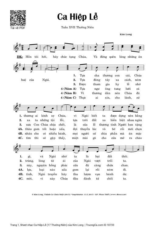 Sheet PDF of Ca Hiệp Lễ (17 Thường Niên)