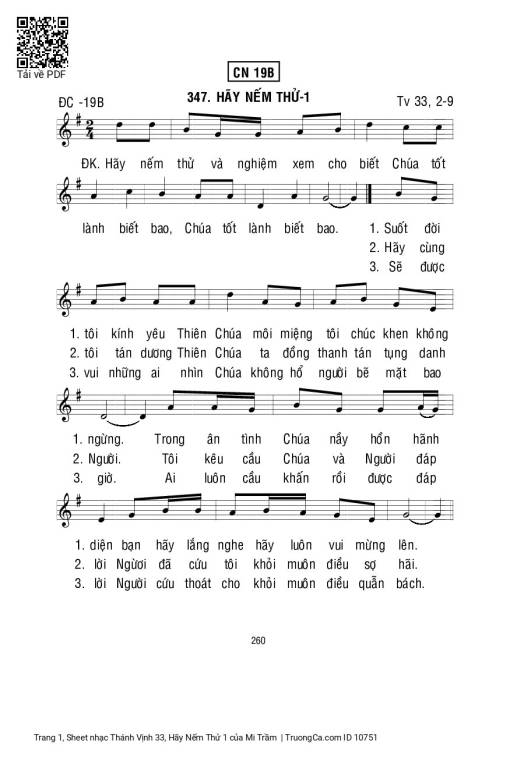 Sheet PDF of Thánh Vịnh 33, Hãy Nếm Thử 1