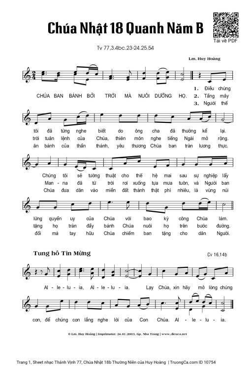 Sheet PDF of Thánh Vịnh 77, Chúa Nhật 18b Thường Niên