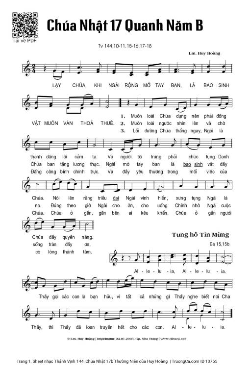 Sheet PDF of Thánh Vịnh 144, Chúa Nhật 17b Thường Niên