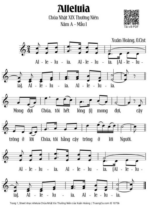Sheet PDF of Alleluia Chúa Nhật XIX Thường Niên