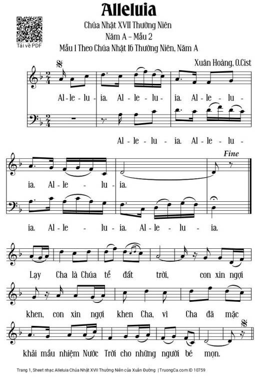 Sheet PDF of Alleluia Chúa Nhật XVII Thường Niên