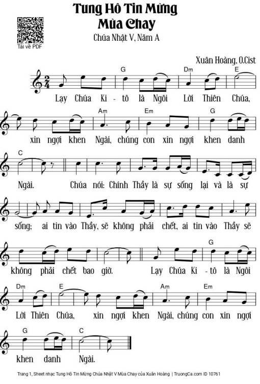 Tung Hô Tin Mừng Chúa Nhật V Mùa Chay