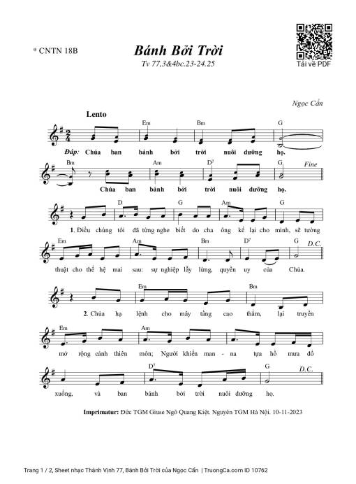 Sheet PDF of Thánh Vịnh 77, Bánh Bởi Trời