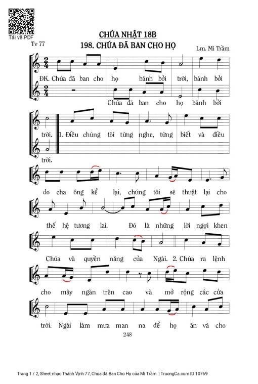 Sheet PDF of Thánh Vịnh 77, Chúa đã Ban Cho Họ