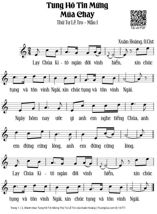 Sheet PDF of Tung Hô Tin Mừng Thứ Tư Lễ Tro