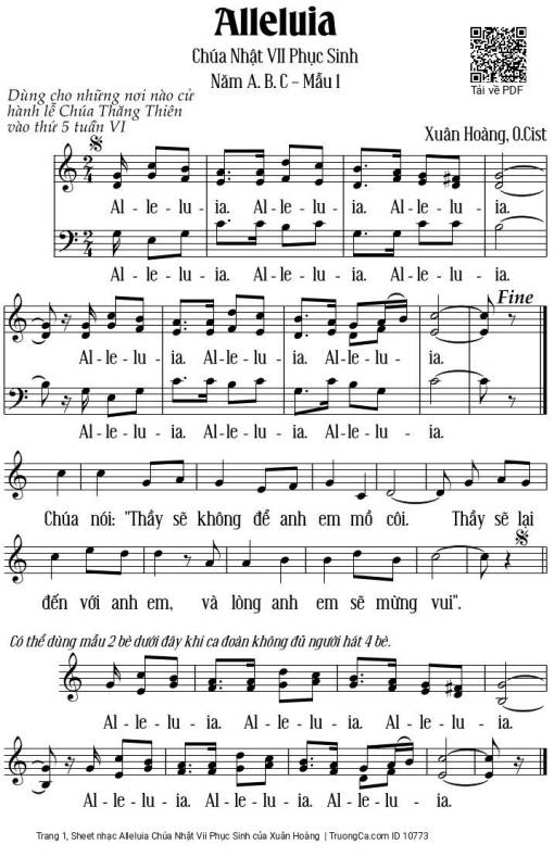 Sheet PDF of Alleluia Chúa Nhật Vii Phục Sinh