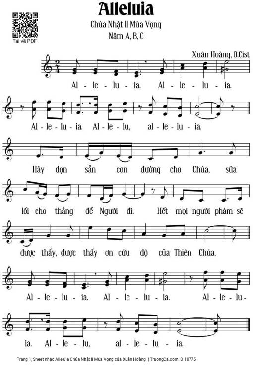 Sheet PDF of Alleluia Chúa Nhật II Mùa Vọng