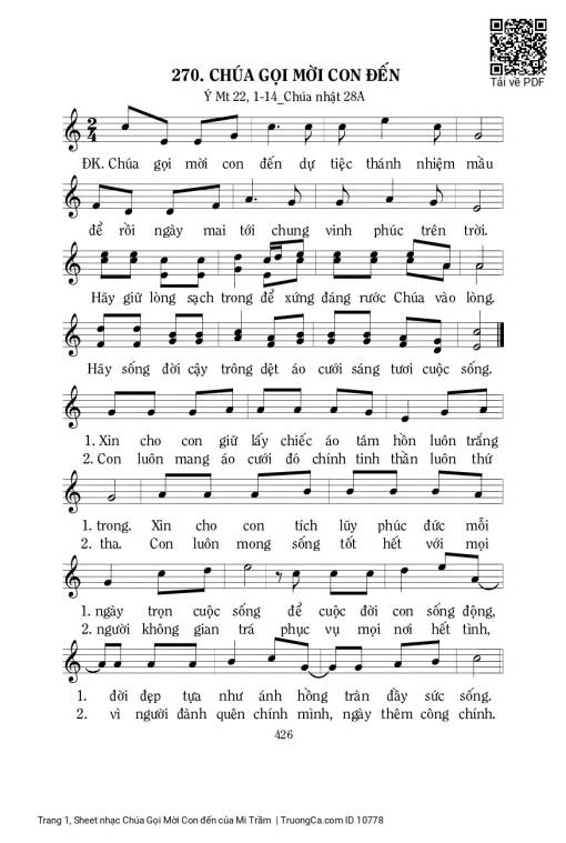 Sheet PDF of Chúa Gọi Mời Con đến