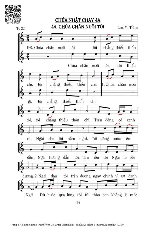 Sheet PDF of Thánh Vịnh 22, Chúa Chăn Nuôi Tôi