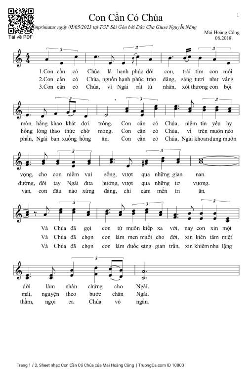 Sheet PDF of Con Cần Có Chúa
