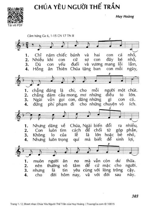 Sheet PDF of Chúa Yêu Người Thế Trần