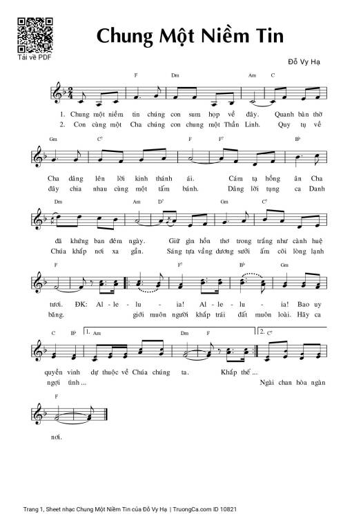 Sheet PDF of Chung Một Niềm Tin