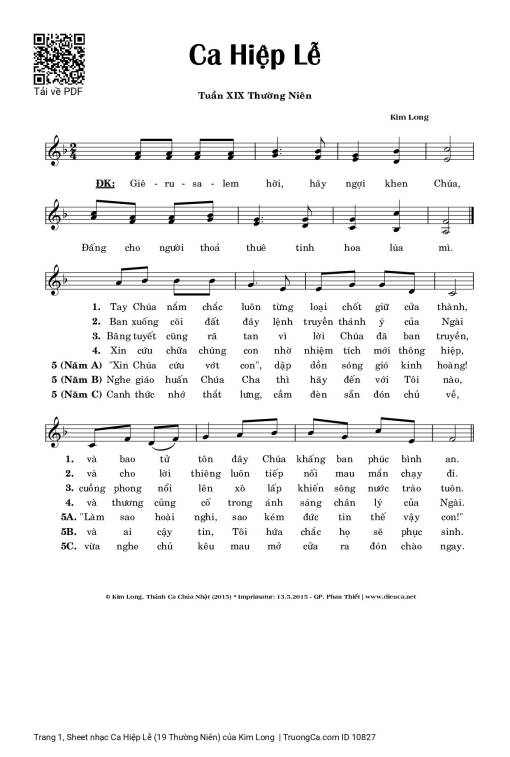 Sheet PDF of Ca Hiệp Lễ (19 Thường Niên)