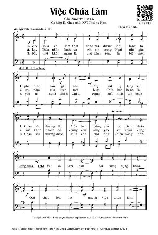 Sheet PDF of Thánh Vịnh 110, Việc Chúa Làm