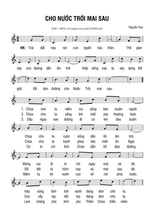 Sheet PDF of Cho Nước Trời Mai Sau