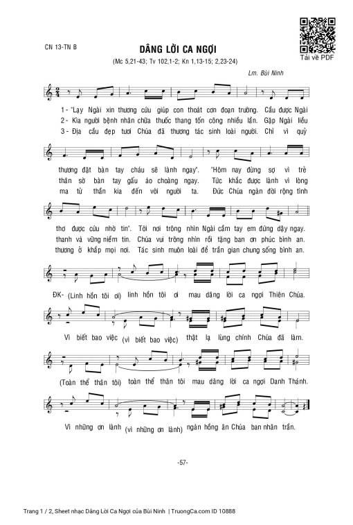 Sheet PDF of Dâng Lời Ca Ngợi