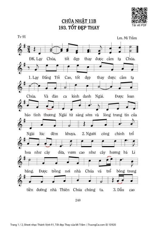 Sheet PDF of Thánh Vịnh 91, Tốt đẹp Thay