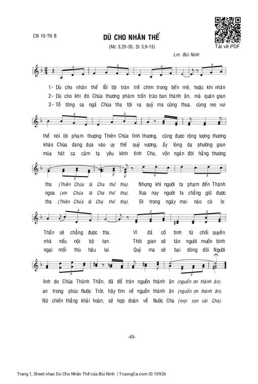 Sheet PDF of Dù Cho Nhân Thế