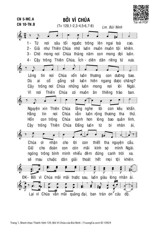 Sheet PDF of Thánh Vịnh 129, Bởi Vì Chúa