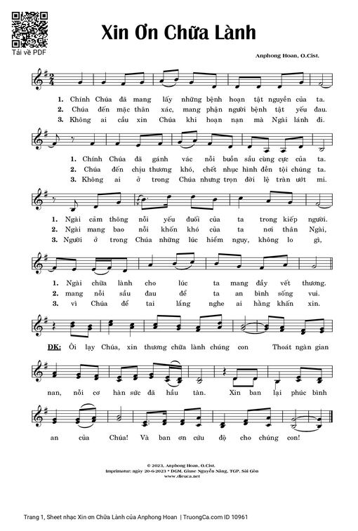 Sheet PDF of Xin ơn Chữa Lành